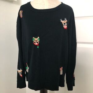 Jane and Delancey Black Christmas Sweater with Dog Embroidery